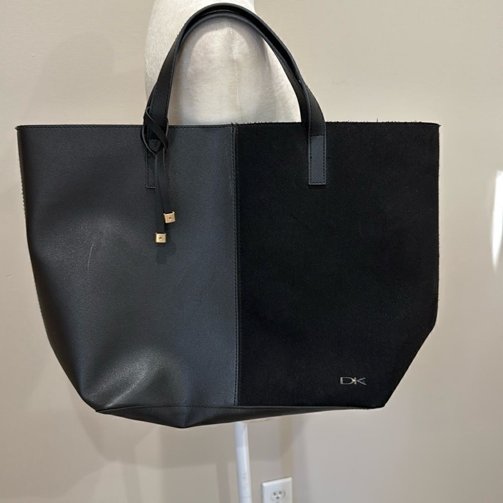 Donna Karen Large Two Tone Vegan Leather and Suede Tote Bag